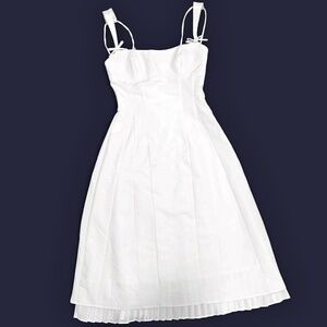 OhPolly Isadora Bow-Detail Pleated A-Line Midi Dress in Ivory Size 8